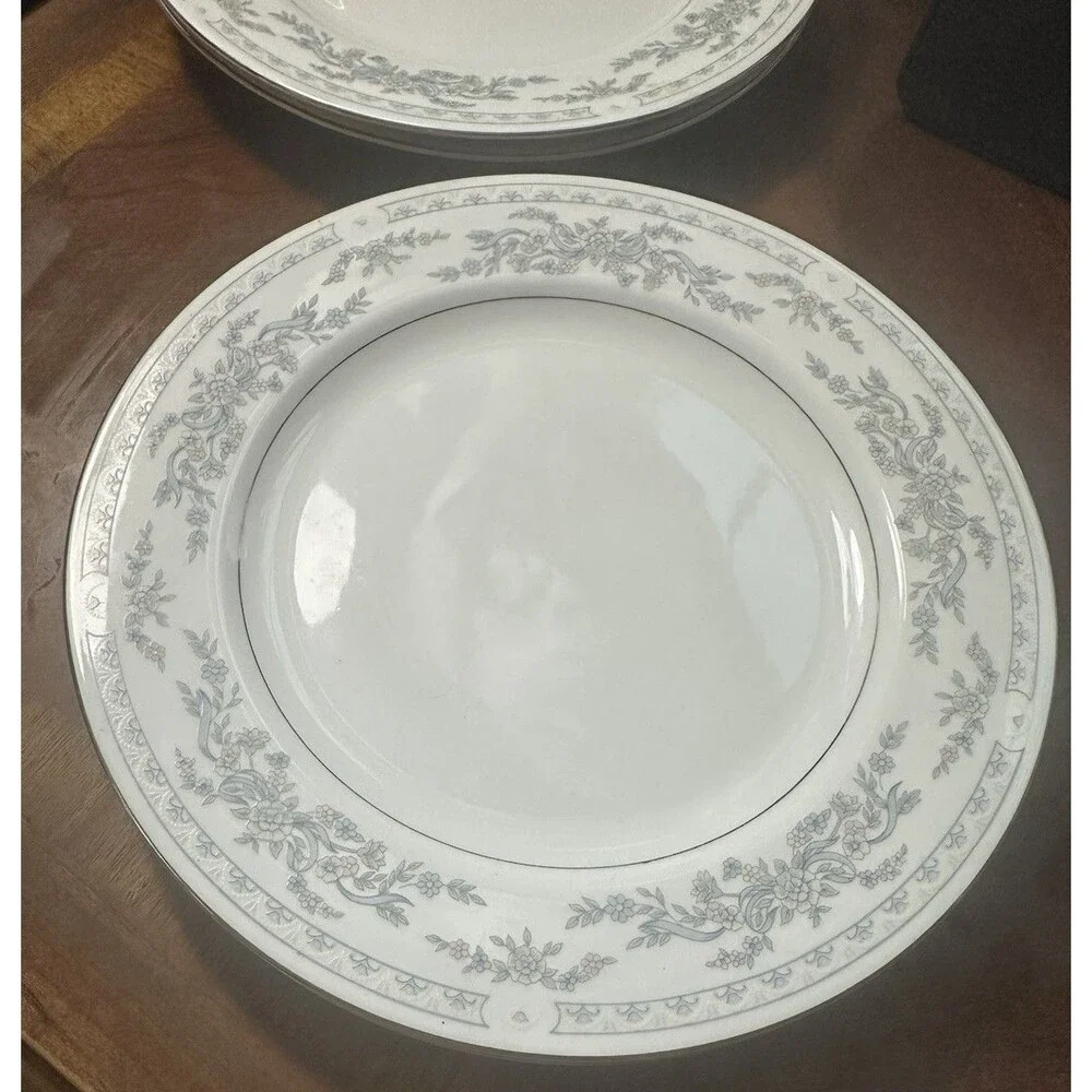 Vintage Somerset By Excel Set of 4 Dinner Plated Pink Blue Floral Silver Trim